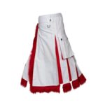 Men’s White and Red Christmas Hybrid Kilt with Fur Trim and Flap Pockets - Image 2