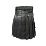 Modern Black Pleated Leather Kilt with Side Pocket Design - Image 2