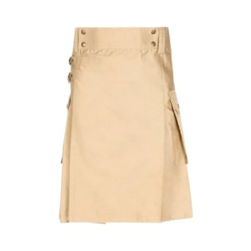 2.png Modern Beige Utility Kilt with Buckles - Image 1