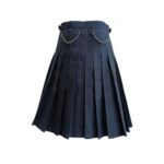 Women’s Blue Denim Mini Kilt with Front Zipper and Belt - Image 3