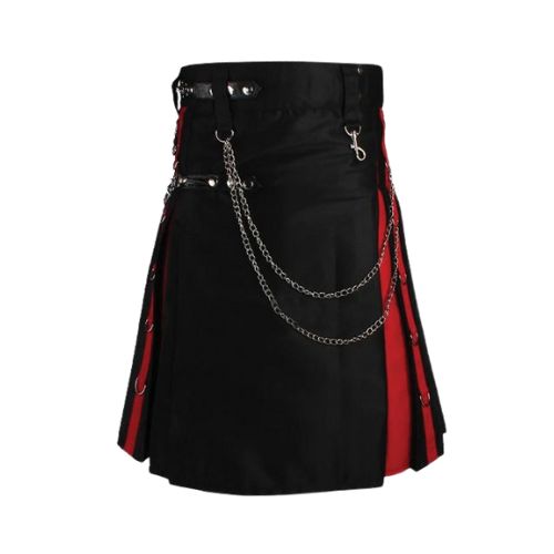 20-2-1.jpg Men’s Black Rainbow Hybrid Kilt with Red Utility Pockets - Image 1