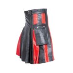 Men's Black Leather Kilt with Red Pleats and Side Straps - Image 2