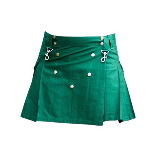20-2-2.jpg Women’s Green Utility Kilt with Decorative Hardware and Pleated Design - Image 1