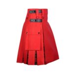 Men’s Red Hybrid Utility Kilt with Wallace Tartan Pleats and Leather Straps - Image 2