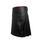 Modern Black Leather Kilt with Red Piping and Buckle Straps - Image 3
