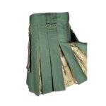 Olive Green Military-Inspired Tactical Kilt with Cargo Pockets and Studs - Image 2