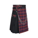 Men’s Black Gothic Hybrid Kilt with Tartan Apron and Chains - Image 2