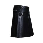 Men's Black Leather Kilt with Side Buckle Straps and Zip Pocket - Image 2