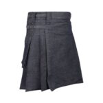 Dark Denim Kilt with Leather Straps, Buckles, and Cargo Pockets - Image 2