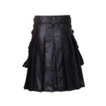 Modern Black Leather Kilt with Utility Pockets and Adjustable Straps - Image 3