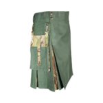 Olive Green Military-Inspired Tactical Kilt with Cargo Pockets and Studs - Image 3