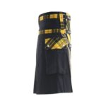 Men’s Black Gothic Hybrid Kilt with Yellow Tartan Front Apron and Chains - Image 2