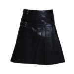 Men's Black Leather Kilt with Side Buckle Straps and Zip Pocket