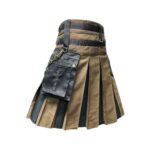 Men’s Brown and Black Gothic Hybrid Kilt with Black Watch Tartan Apron and Chains - Image 2