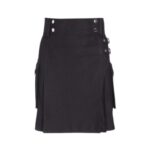 Women’s Black Utility Kilt with Buckle Straps and Functional Pockets