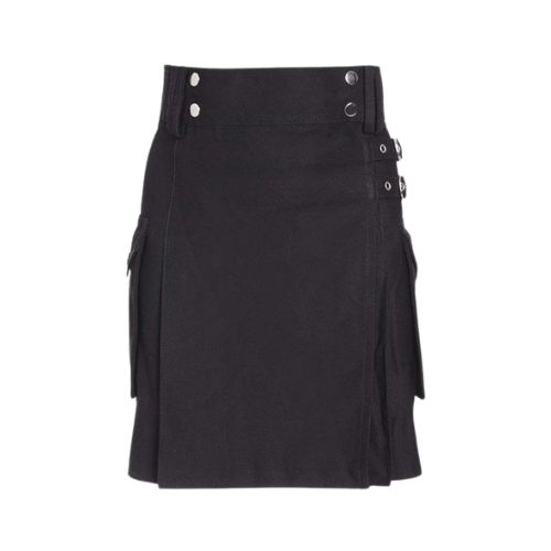 23-8.jpg Women’s Black Utility Kilt with Buckle Straps and Functional Pockets - Image 1