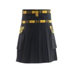 Men’s Black Gothic Hybrid Kilt with Yellow Tartan Front Apron and Chains - Image 3