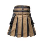 Men’s Brown and Black Gothic Hybrid Kilt with Black Watch Tartan Apron and Chains - Image 3