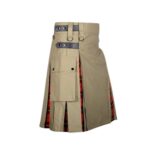 Men’s Khaki Hybrid Utility Kilt with Wallace Tartan Pleats and Cargo Pockets - Image 2