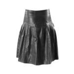 Modern Black Leather Kilt with Wide Waistband and Pleated Design - Image 2