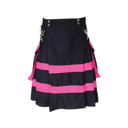 24-8.jpg Women’s Black and Pink Two-Tone Utility Kilt with Side Pockets - Image 1