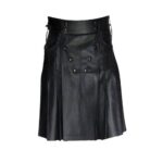 Men's Black Pleated Leather Kilt with Front Stud Details