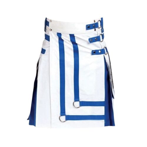 26-2.jpg Men’s White and Blue Hybrid Kilt with Stylish Front Design - Image 1