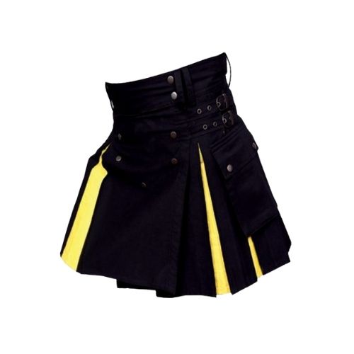 27-4-1.jpg Women’s Black and Yellow Hybrid Utility Kilt with Side Pocket and Buckle Straps - Image 1