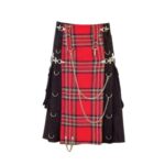 Men’s Black Hybrid Gothic Kilt with Royal Stewart Tartan Apron and Chains