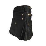 Women’s Black Utility Kilt with Gold Button Accents and Pleated Design
