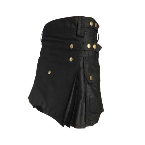 28-4.jpg Women’s Black Utility Kilt with Gold Button Accents and Pleated Design - Image 1