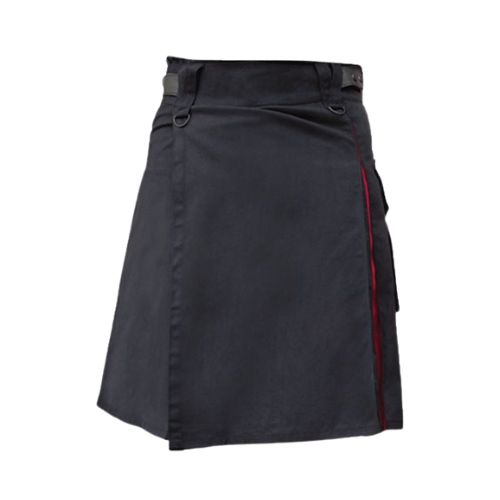 29-1-1.jpg Men’s Modern Black Hybrid Kilt with Red Pleat Accents - Image 1