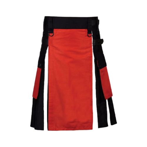 29.jpg Men’s Black Hybrid Kilt with Bold Red Apron and Utility Design - Image 1