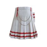Women’s White and Red Mini Utility Kilt with Stud Accents and Functional Pockets - Image 4