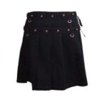 Women’s Black Pleated Mini Kilt with Chains and Belted Straps - Image 2