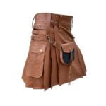 Brown Leather Kilt with Detachable Sporran and Utility Pockets - Image 2