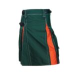Men’s Modern Green and Orange Hybrid Kilt with Utility Pockets