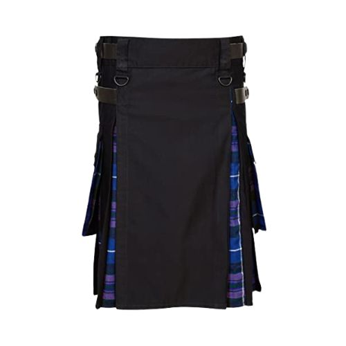 3-5.jpg Boys' Black Hybrid Utility Kilt with Tartan Pleats - Image 1