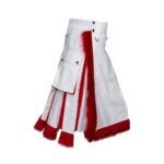 Men’s White and Red Christmas Hybrid Kilt with Fur Trim and Flap Pockets - Image 3
