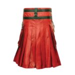 Black and Red Leather Kilt with Chains and Gothic Accents - Image 3