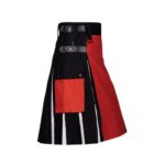 Men’s Black Hybrid Kilt with Bold Red Apron and Utility Design - Image 2