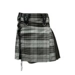 Women’s Grey Tartan Hybrid Kilt with Lace-Up Side and Black Accents