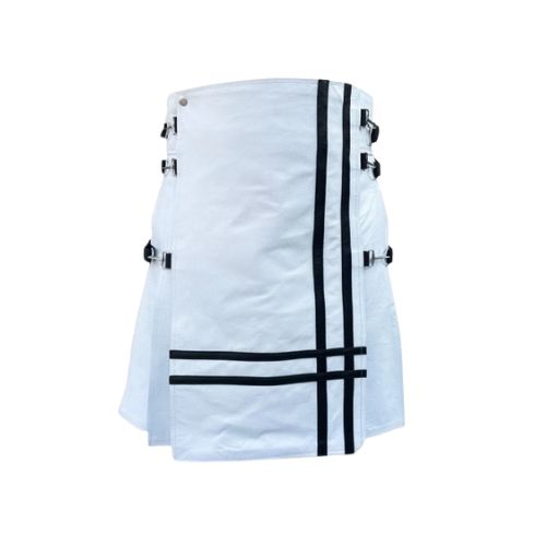 32.jpg White Leather Modern Kilt for Men - Image 1