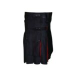 Women’s Black Utility Kilt with Bold Red Pleats and Leather Straps - Image 2