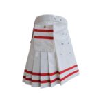 Women’s White and Red Mini Utility Kilt with Stud Accents and Functional Pockets - Image 3