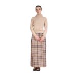 Women’s Full-Length Camel Tartan Skirt – Classic Plaid Maxi Skirt with Pleated Detail - Image 2