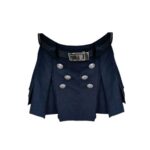 Women’s Navy Blue Short Utility Kilt with Decorative Buttons and Belt