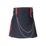 Women’s Black and Red Hybrid Kilt with Chain Accents and Side Rings