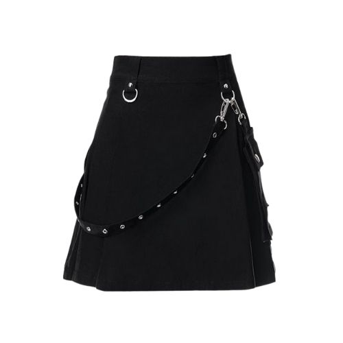 47.jpg Women’s Black Punk Mini Kilt with Chain and Ring Accents - Image 1