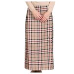 Women’s Full-Length Camel Tartan Skirt – Classic Plaid Maxi Skirt with Pleated Detail